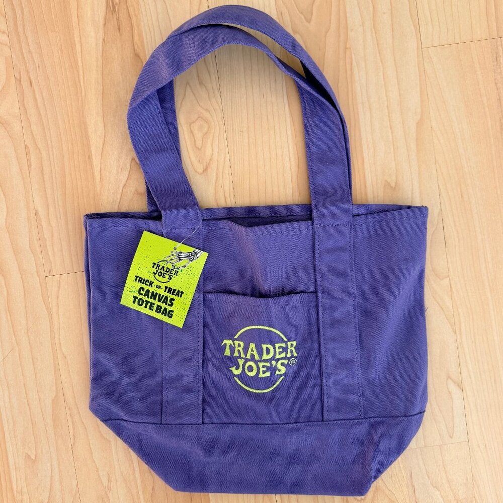 Trader Joe's Trick or Treat Mini Canvas Tote Bag Halloween NWT - PURPLE